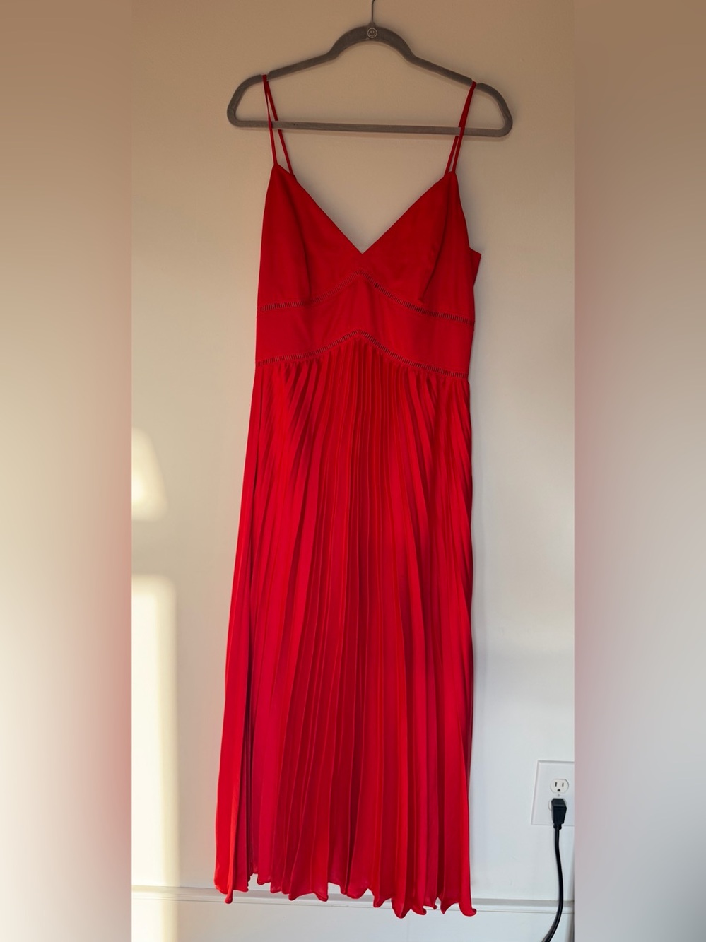 Bardot Red Pleated Maxi Slip Dress